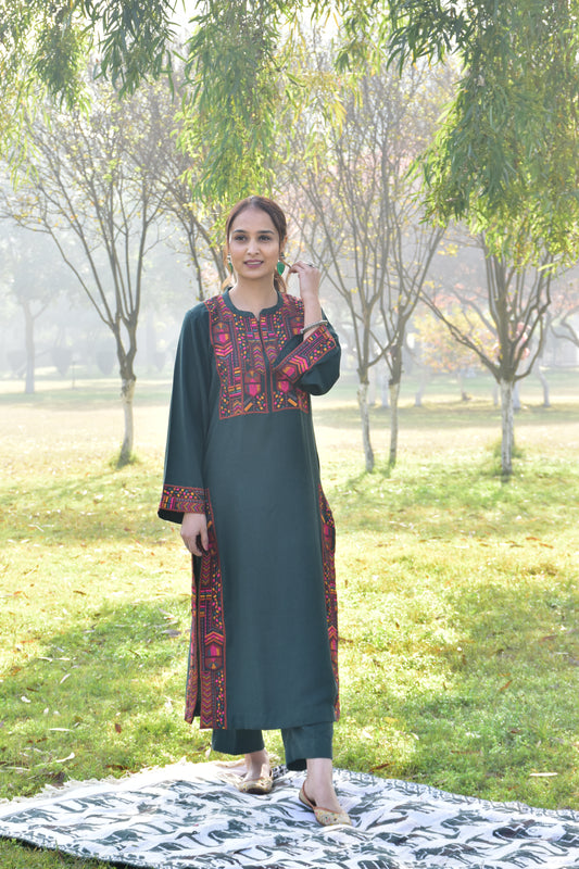 Winter special: 2 piece suit intricately  embroidered Pashmina