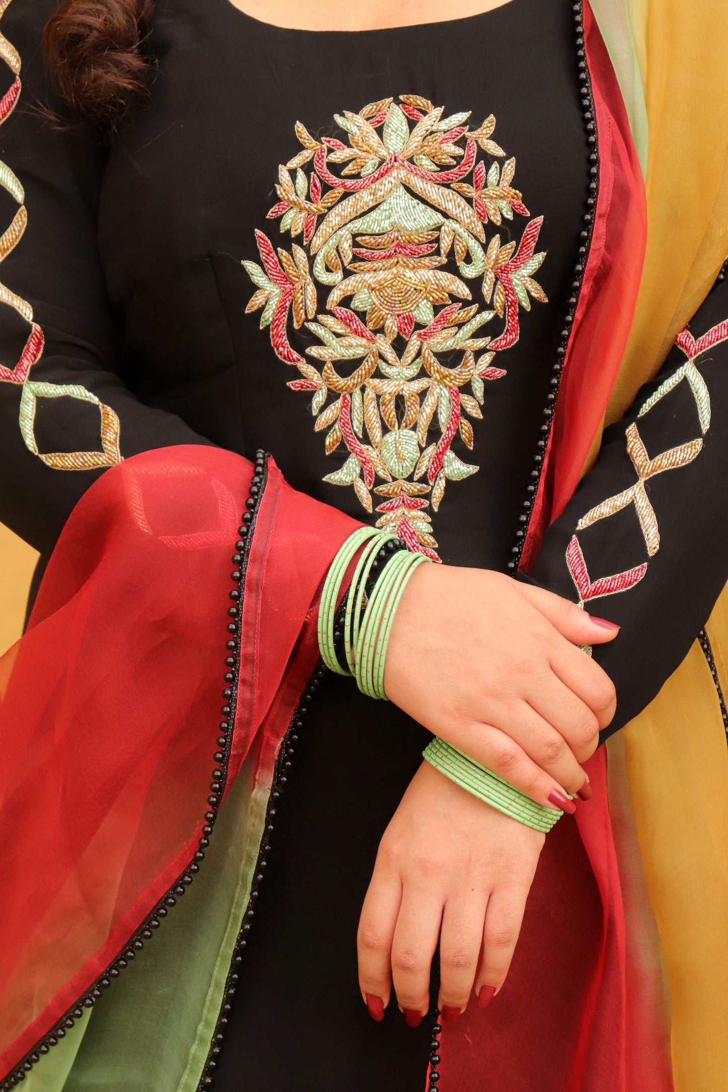 3 Piece Black outfit with multicolor dupatta