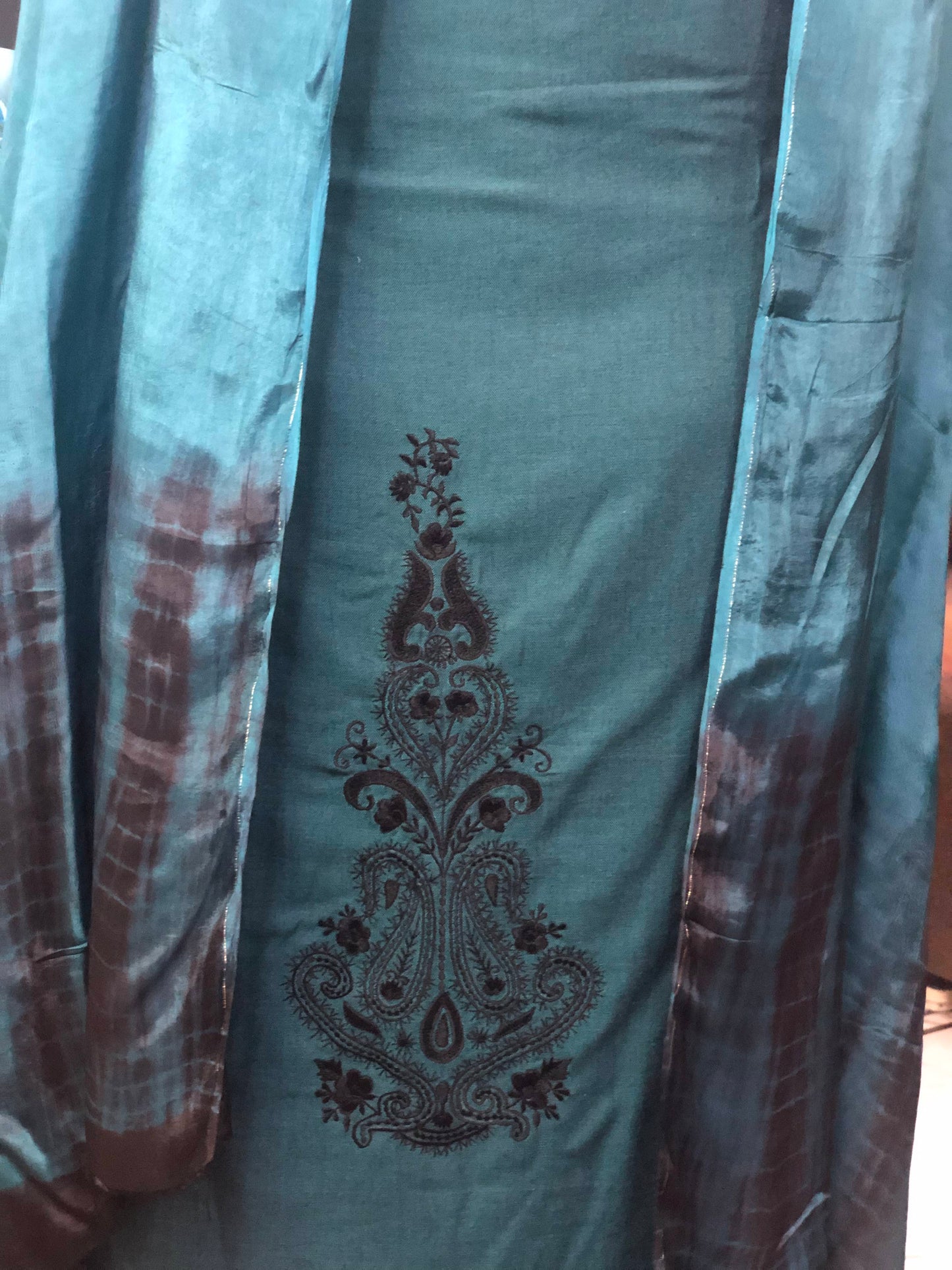 Winter special: 3 piece suit intricately double died dupatta with embroidery on Shirt