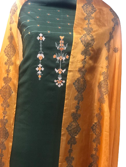 Winter special: 3 piece suit intricately double died dupatta with embroidery on shirt