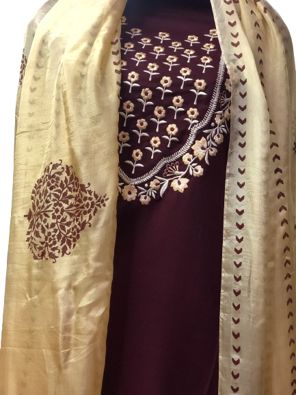 Winter special: 3 piece suit intricately hand blocked dupatta with embroidery on shirt