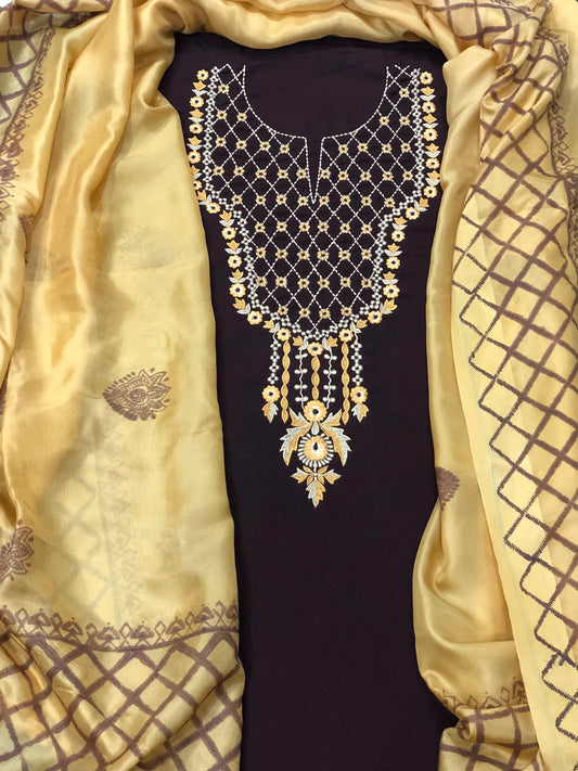 Winter special: 3 piece suit intricately hand-blocked dupatta with embroidery