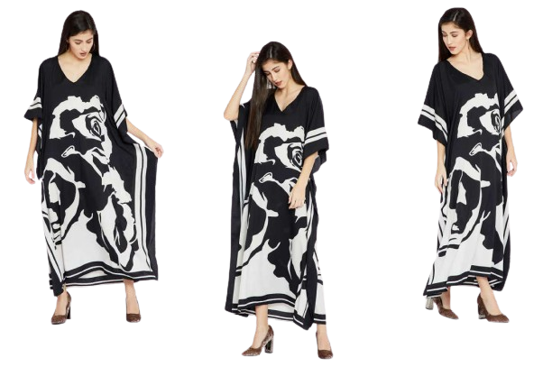 Daily Wear Calf Length Women Printed Satin Silk Fabric Kaftan Kurta