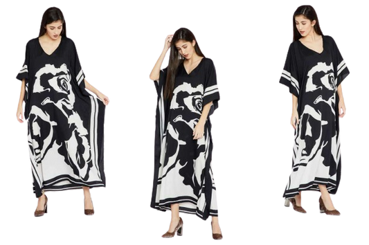 Daily Wear Calf Length Women Printed Satin Silk Fabric Kaftan Kurta